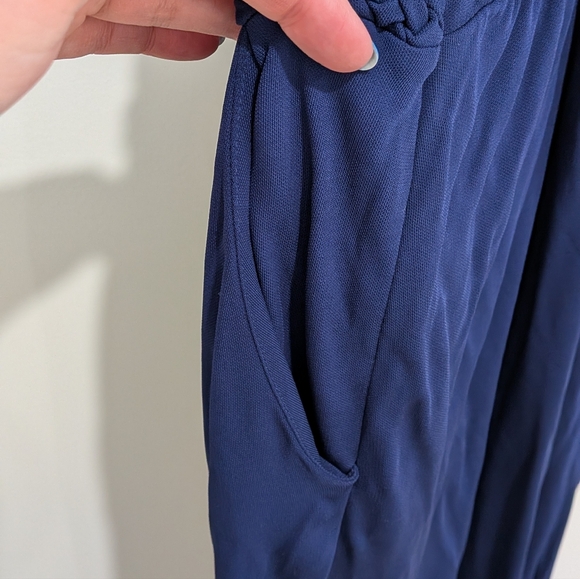 Anthropologie Maeve Yumi Maxi Dress Navy Blue V-Neck Woven Waistband Size 12 - Picture 5 of 11